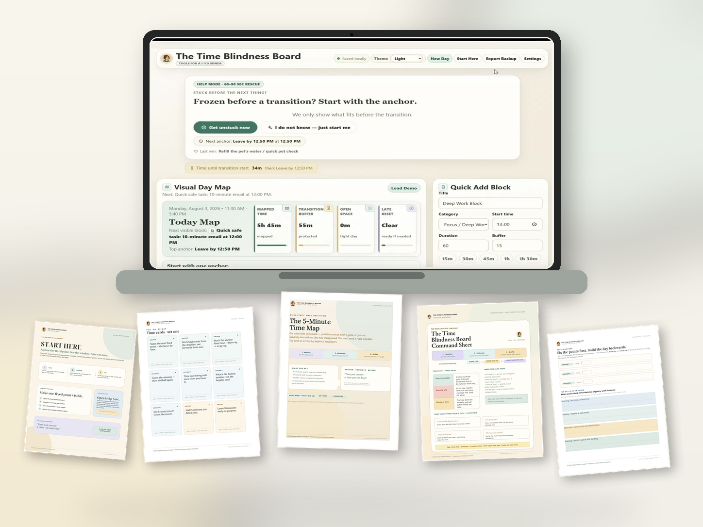 The Time Blindness Board app with its companion print resources