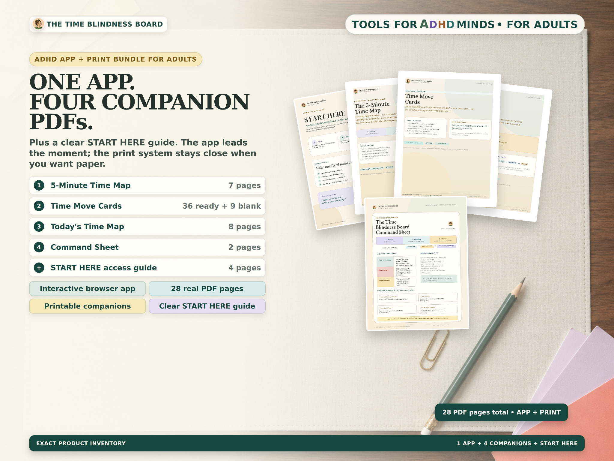The Time Blindness Board app and four companion print tools
